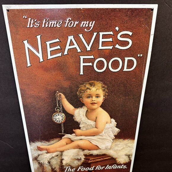 Vintage "It's Time For My Neaves's Food For Infants"Reproduction Tin Sign/EUC - Picture 6 of 10